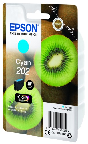 Epson C13T02F24010/202 Ink cartridge cyan, 300 pages 4,1ml for Epson XP 6000