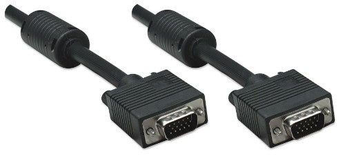 Manhattan VGA Monitor Cable (with Ferrite Cores), 10m, Black, Male to Male, HD15, Cable of higher SVGA Specification (fully compatible), Shielding with Ferrite Cores helps minimise EMI interference for improved video transmission, Lifetime Warranty