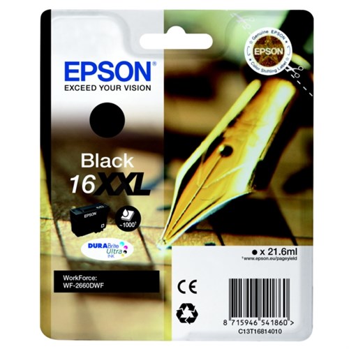 Epson C13T16814012/16XXL Ink cartridge black extra High-Capacity, 1K pages ISO/IEC 24711 21.6ml for Epson WF 2660