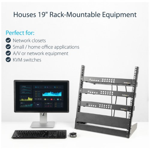 StarTech.com 2-Post 12U Desktop Server Rack, Small Open Frame 19in Computer Rack, Compact Network Rack for AV / Studio / Data / IT Equipment - Free Standing Two-Post Home/Office Rack