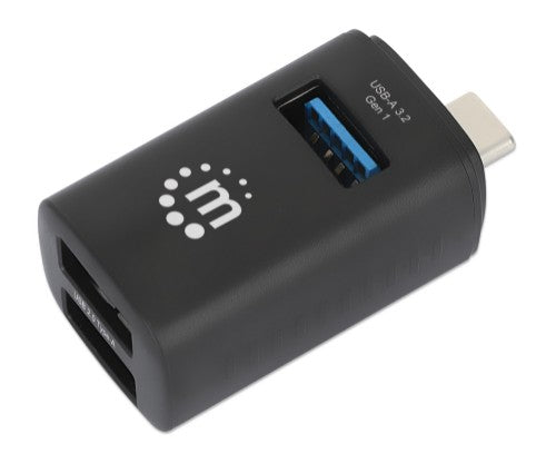 Manhattan USB-C 3-Port Hub, ULTRA COMPACT, 3x USB-A Ports (1x 5 Gbps USB 3.2 Gen1 aka USB 3.0, 3 x 480 Mbps USB 2.0), USB powered (no external power supply required)