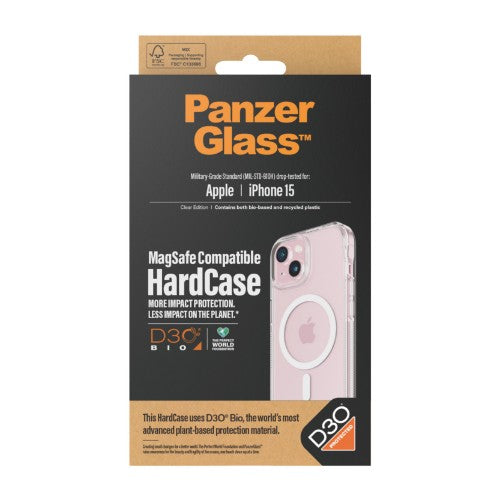 PanzerGlass ® HardCase Transparent w. White MagSafe & D3O® iPhone 15