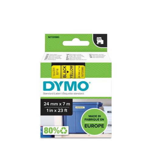 Dymo 53718/S0720980 DirectLabel-etikettes black on yellow 24mm x 7m for Dymo D1 6-24mm/400 Duo