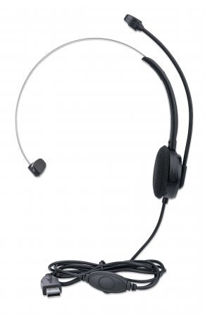 Manhattan Mono On-Ear Headset (USB), Microphone Boom (padded), Retail Box Packaging, Adjustable Headband, In-Line Volume Control, Ear Cushion, USB-A for both sound and mic use, cable 1.5m, Three Year Warranty