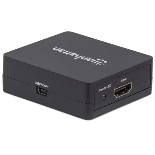 Manhattan HDMI Splitter 2-Port , 1080p, Black, Displays output from x1 HDMI source to x2 HD displays (same output to both displays), USB-A Powered (cable included, 0.7m), Three Year Warranty