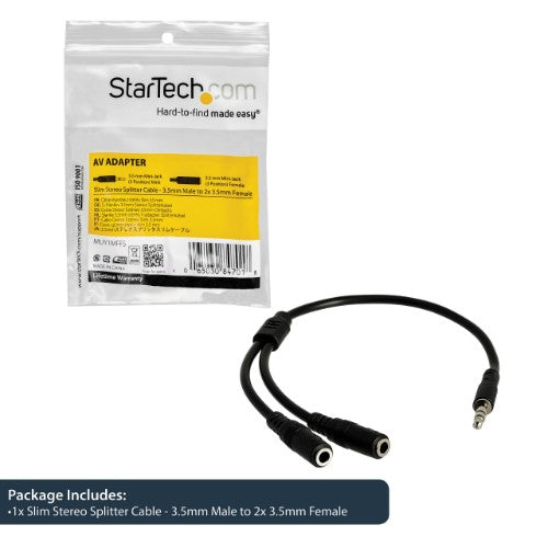StarTech.com Slim Stereo Splitter Cable - 3.5mm Male to 2x 3.5mm Female