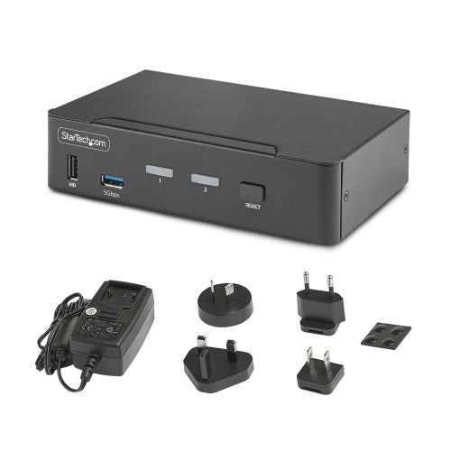 StarTech.com 2-Port DisplayPort KVM Switch, 8K 60Hz / 4K 144Hz, Single Display, DP 1.4, 2x USB 3.0 Ports, 4x USB 2.0 HID Ports, Push-Button & Hotkey Switching, TAA Compliant - OS Independent, Metal Housing