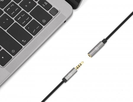 Manhattan Stereo Audio 3.5mm Extension Cable, 1m, Male/Female, Slim Design, Black/Silver, Premium with 24 karat gold plated contacts and pure oxygen-free copper (OFC) wire, Lifetime Warranty