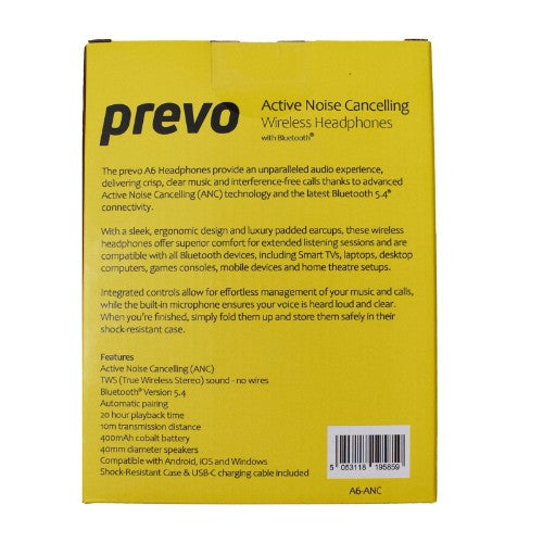 PREVO A6-ANC headphones/headset True Wireless Stereo (TWS) Head-band Calls/Music/Sport/Everyday Bluetooth Black