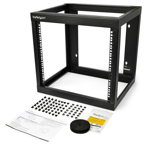 StarTech.com 9U 19" Wall Mount Network Rack 17" Deep 2 Post Open Frame for Server Room/Data/AV/IT/Communication/Computer Equipment/Patch Panel w/Cage Nuts/Screws Hook/Loop 79kg Capacity~9U 19" Wall Mount Network Rack 17" Deep 2 Post Open Frame for Server