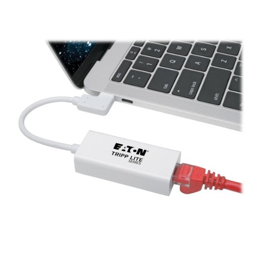 Tripp Lite U436-06N-GBW-RA USB-C to Gigabit Network Adapter with Right Angle USB-C, Thunderbolt 3 Compatibility - White