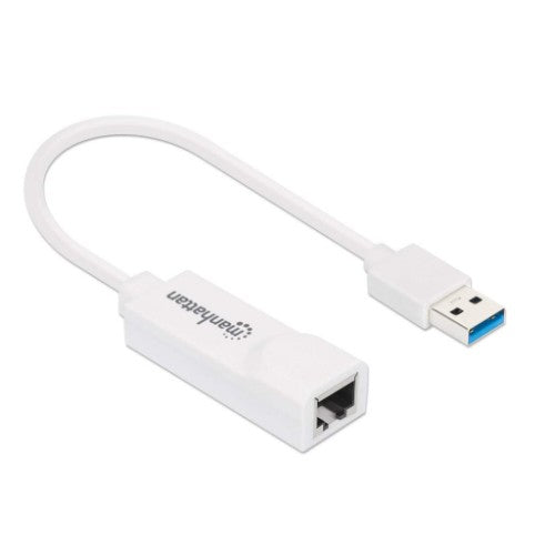 Manhattan USB-A Gigabit Network Adapter, White, 10/100/1000 Mbps Network, USB 3.0, Ethernet, RJ45, Three Year Warranty, Equivalent to USB31000SW.
