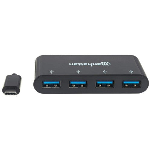 Manhattan USB-C Dock/Hub, Ports (x4): USB-A (x4), 5 Gbps (USB 3.2 Gen1 aka USB 3.0), External Power Supply Not Needed, Universal for all devices, Cable 20cm, SuperSpeed USB, Black, Three Year Warranty, Equivalent to HB30C4AB