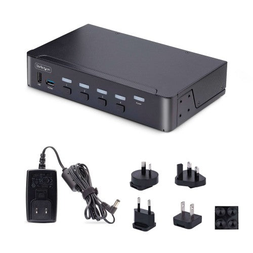 StarTech.com 4-Port DisplayPort KVM Switch, 8K 60Hz / 4K 144Hz, Single Display, DP 1.4, 2x USB 3.0 Ports, 4x USB 2.0 HID Ports, Push-Button & Hotkey Switching, TAA Compliant - OS Independent, Metal Housing