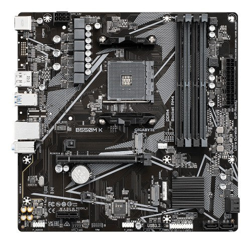 GIGABYTE B550M K Motherboard - AMD Ryzen 5000 CPUs, up to 4733MHz DDR4, 1xPCIe 4.0 + 1xPCIe 3.0 M.2, 1GbE LAN, USB 3.2 Gen 1