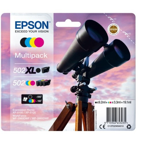 Epson C13T02W94010/502XL/502 Ink cartridge multi pack Bk,C,M,Y 9,2ml + 3x3,3ml Pack=4 for Epson XP 5100