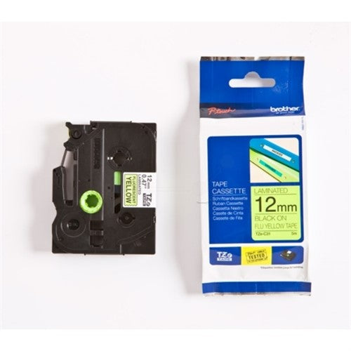 Brother TZE-C31 DirectLabel black on yellow Laminat 12mm x 5m for Brother P-Touch TZ 3.5-18mm/6-12mm/6-18mm/6-24mm/6-36mm