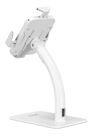 Manhattan Desktop Kiosk Stand (Anti theft) for Tablet and iPad, Universal, 360° Rotation, Tilt +20° to -110°, White, Lockable, Countertop Holder for 7.9" to 11" Tablets, Extendable clamps: height 200 to 246mm/width 129 to 181mm, Lifetime warranty