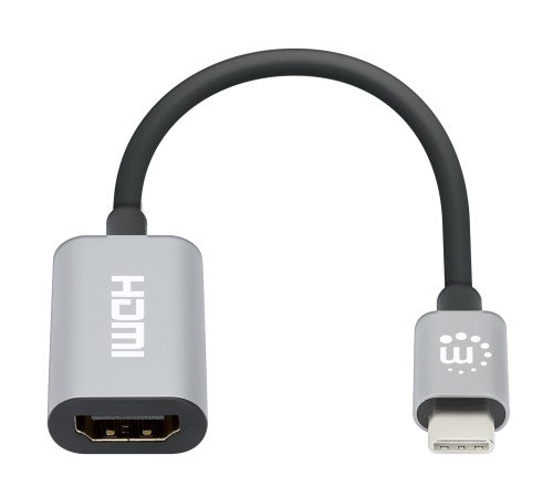 Manhattan USB-C to HDMI Cable, 4K@60Hz, 5 Gbps (USB 3.2 Gen1 aka USB 3.0), 11cm, Male to Male, Black/Silver, Three Year Warranty