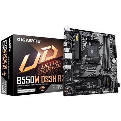 GIGABYTE B550M DS3H R2 Motherboard - AMD Ryzen 5000 CPUs, 5+3 Phases VRM, up to 4733MHz DDR4 (O.C.), 1xPCIe 4.0 + 1xPCIe 3.0 M.2, 1GbE LAN, USB 3.2 Gen 1