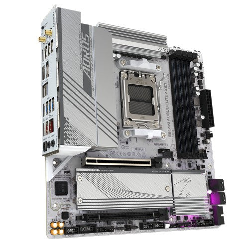 GIGABYTE B650M AORUS ELITE AX ICE Motherboard - AMD Ryzen 9000 Series CPUs, 12+2+2 Phases VRM, up to 8000MHz DDR5 (OC), 1xPCIe 5.0 + 1xPCIe 4.0 M.2, 2.5GbE LAN, WIFI 6E, USB 3.2 Gen 2x2