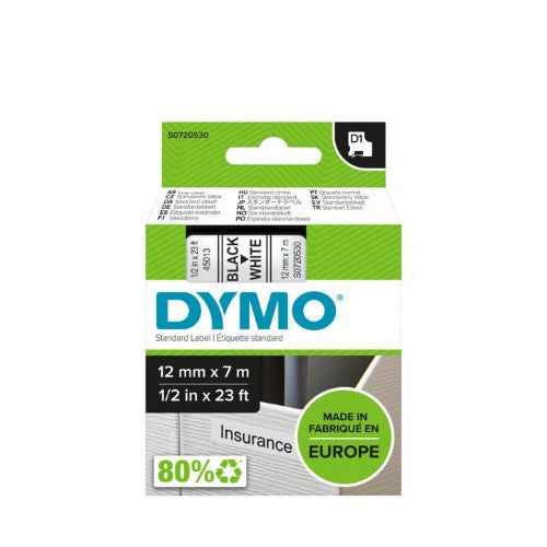 Dymo 45013/S0720530 DirectLabel-etikettes black on white 12mm x 7m for Dymo D1 6-12mm/19mm/24mm/9-12mm/9-19mm
