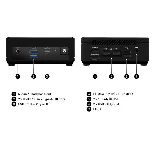 MSI Cubi N ADL Intel N100 Desktop PC, NUC, SFF, Mini Computer, HTPC, (4GB RAM, 128GB SSD, Windows 11 PRO), UHD Graphics/Type C/HDMI/DisplayPort/Dual LAN/WiFi 5/BT 5.1/VESA