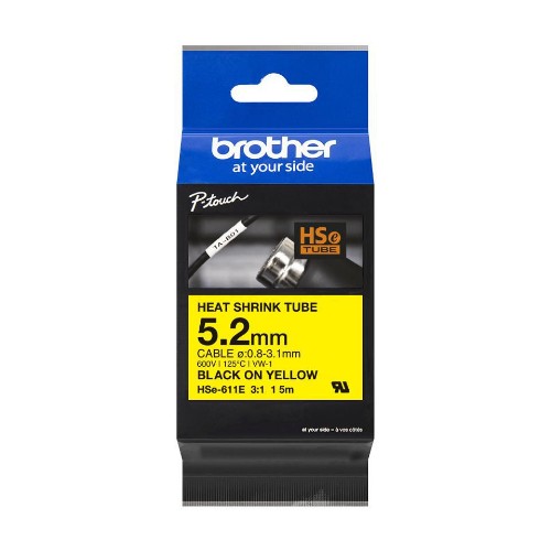 Brother HSE-611E Heat Shrink Tubes black on yellow 5,2mm x 1,5m for Brother P-Touch TZ 3.5-18mm HSE/24mm HSE/36mm HSE