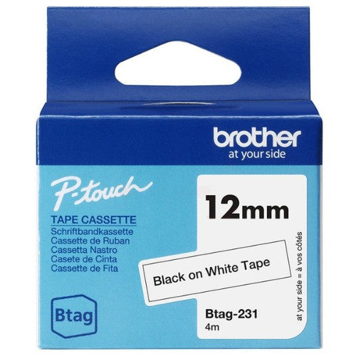 Brother BTAG-231 DirectLabel-etikettes black on white 12mm x 4m for Brother Btag 12mm