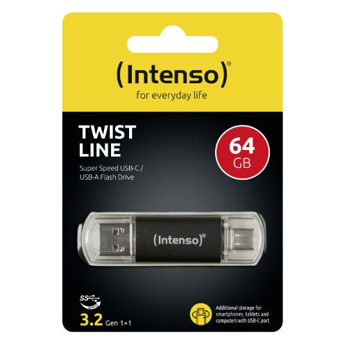 Intenso Twist Line USB flash drive 64 GB USB Type-A / USB Type-C 3.2 Gen 1 (3.1 Gen 1) Anthracite
