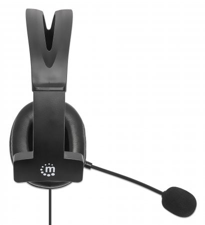 Manhattan Mono Over-Ear Headset (USB), Reversible Microphone Boom (padded), Retail Box Packaging, In-Line Volume/Mute Control, Padded Ear Cushion, USB-A for both sound and mic use, cable 2m, Three Year Warranty