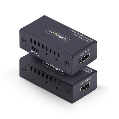 StarTech.com HDMI Extender Over CAT5e/CAT6, 4K 60Hz, Up to 200ft (60m), Transmitter and Receiver Kit, Power Over Cable, Compact Form Factor