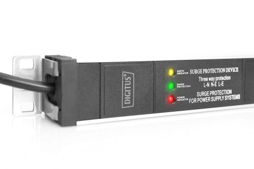 Digitus Aluminium outlet strip with overvoltage protection and line filter, 7 safety outlets, 2 m supply safety plug