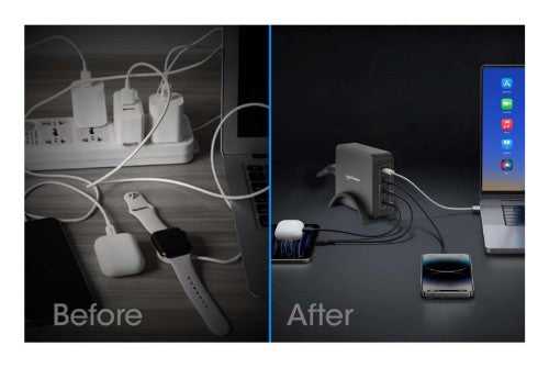 Manhattan 4-Port GaN USB Power Delivery Charging Station - 240 W / PD 3.1, Four USB-C PD Ports with up to 140 W per Port, 240 W Total Output, Power Delivery 3.1, Black