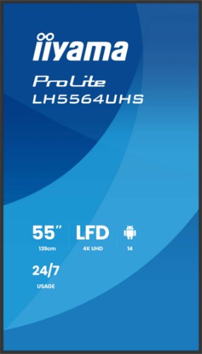 iiyama LH5564UHS-B1AG Signage Display Digital signage flat panel 139.7 cm (55") Wi-Fi 500 cd/m² 4K Ultra HD Black Built-in processor Android 24/7