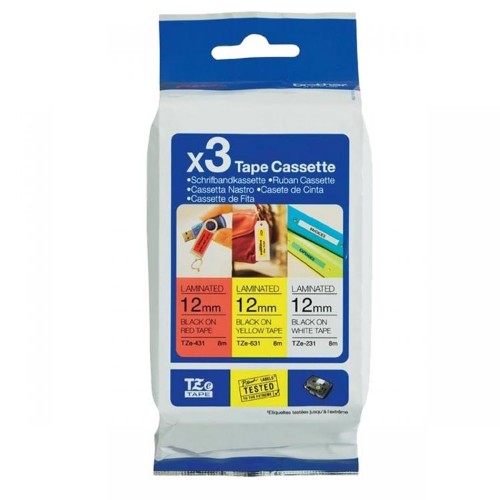 Brother TZE-31M3 DirectLabel multi pack TZE-231/431/631 12mm x 8m Pack=3 for Brother P-Touch TZ 3.5-18mm/6-12mm/6-18mm/6-24mm/6-36mm