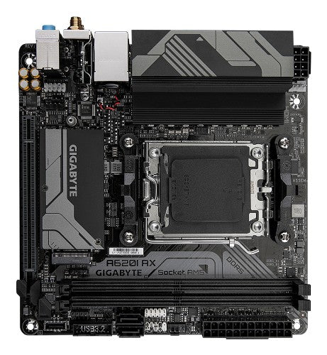 GIGABYTE A620I AX Motherboard - Supports AMD Ryzen 8000 CPUs, 5+2+1 Phases Digital VRM, up to 6400MHz DDR5 (OC), 1xPCIe 4.0 M.2, Wi-Fi 6E, 2.5GbE LAN, USB 3.2 Gen 2