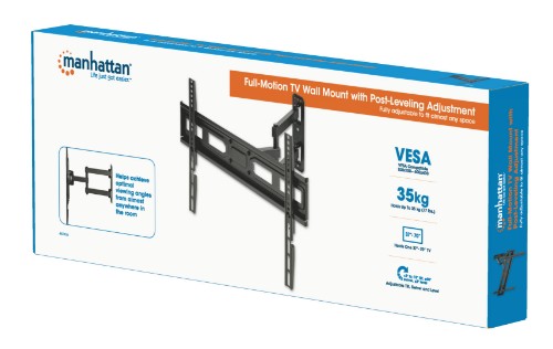 Manhattan Wall Mount for TV & Monitors (Full Motion), For screens 32" to 65", VESA compatability: all between 100x100mm and 600x400mm - check the dimensions of the four mounting holes on back of screen to ensure it fits, Max 35kg, Black, Bracket, Lifetime