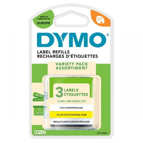 Dymo 91241/S0721800 DirectLabel-etikettes bundle white yellow silver 12mm x 4m Pack=3 for Dymo LetraTag