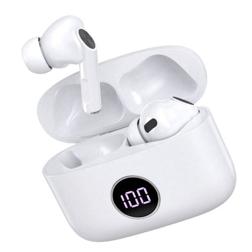 PREVO M10 Active Noise Cancelling TWS Earbuds, Bluetooth 5.3, Automatic Pairing, Touch Control Feature with Digital LED Display Wireless Charging Case, Android, IOS and Windows Compatible, White