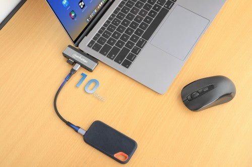 Manhattan USB-C Travel Dock/Hub, Ports (x4): HDMI, USB-A, USB-C and 3.5mm audio, With Power Delivery (100W) to USB-C Port, USB powered (no external power supply required)