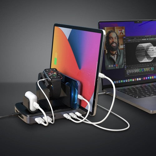 Lindy 73436 charging station organizer Freestanding Aluminium, Plastic Black, Grey