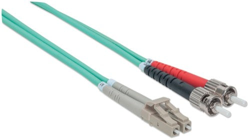 Intellinet Fiber Optic Patch Cable, OM3, ST/LC, 1m, Aqua, Duplex, Multimode, 50/125 µm, LSZH, Fibre, Lifetime Warranty