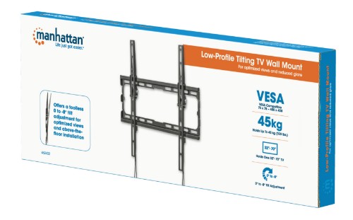 Manhattan Wall Mount for TV & Monitors (Tiltable), For screens 32" to 55", VESA compatability: all between 200x200mm and 400x400mm - check the dimensions of the four mounting holes on back of screen to ensure it fits, Max 35kg, Black, Bracket