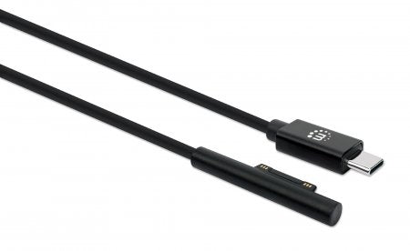 Manhattan USB-C to Microsoft Surface Charging Cable, 1.8m, Male to Male. 15V/3A, Black, Charge only - no data transmission, Lifetime Warranty