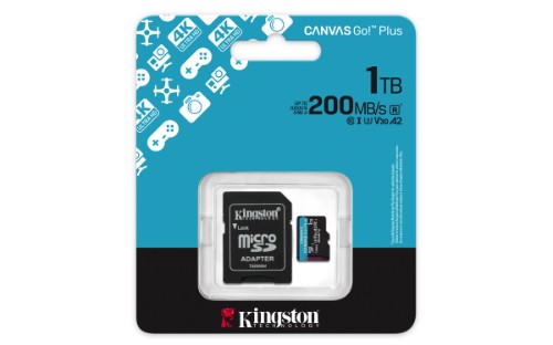Kingston Technology 1TB microSDXC Canvas Go Plus Gen4 200MB/s A2 U3 V30 Card + Adapter