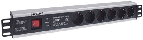 Intellinet 19" 1.5U Rackmount 6-Output Power Distribution Unit (PDU) EU CEE 7/3 Outlets, With On/Off Switch and Surge Protection, Built-in 3 m (10 ft.) Power Cord with EU CEE 7/4 Plug