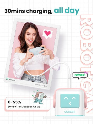 Ugreen USB-A+2C 65W UNO GAN CHARGER Mobile computer, Mobile phone, Laptop, Power bank, Tablet, Watch, Wearables AC, Lightning, USB Indoor