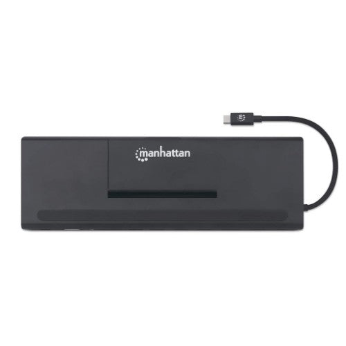 Manhattan USB-C Dock/Hub with Card Reader and MST, Ports (x9): Audio 3.5mm, DisplayPort, Ethernet, HDMI, USB-A (x3), USB-C and VGA, With Power Delivery (100W) to USB-C Port (Note add USB-C wall charger and USB-C cable needed),All Ports can be used at the