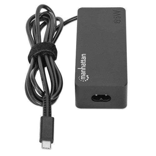 Manhattan Mains USB-C Laptop Charger 65W, AC (UK) to Type-C Power Adapter, Universal Voltage Compatible with Most Notebooks, Ideal as Second or Replacement Power Supply, Includes Detachable UK AC Power Cable and Built-in USB-C PD Cable, Black